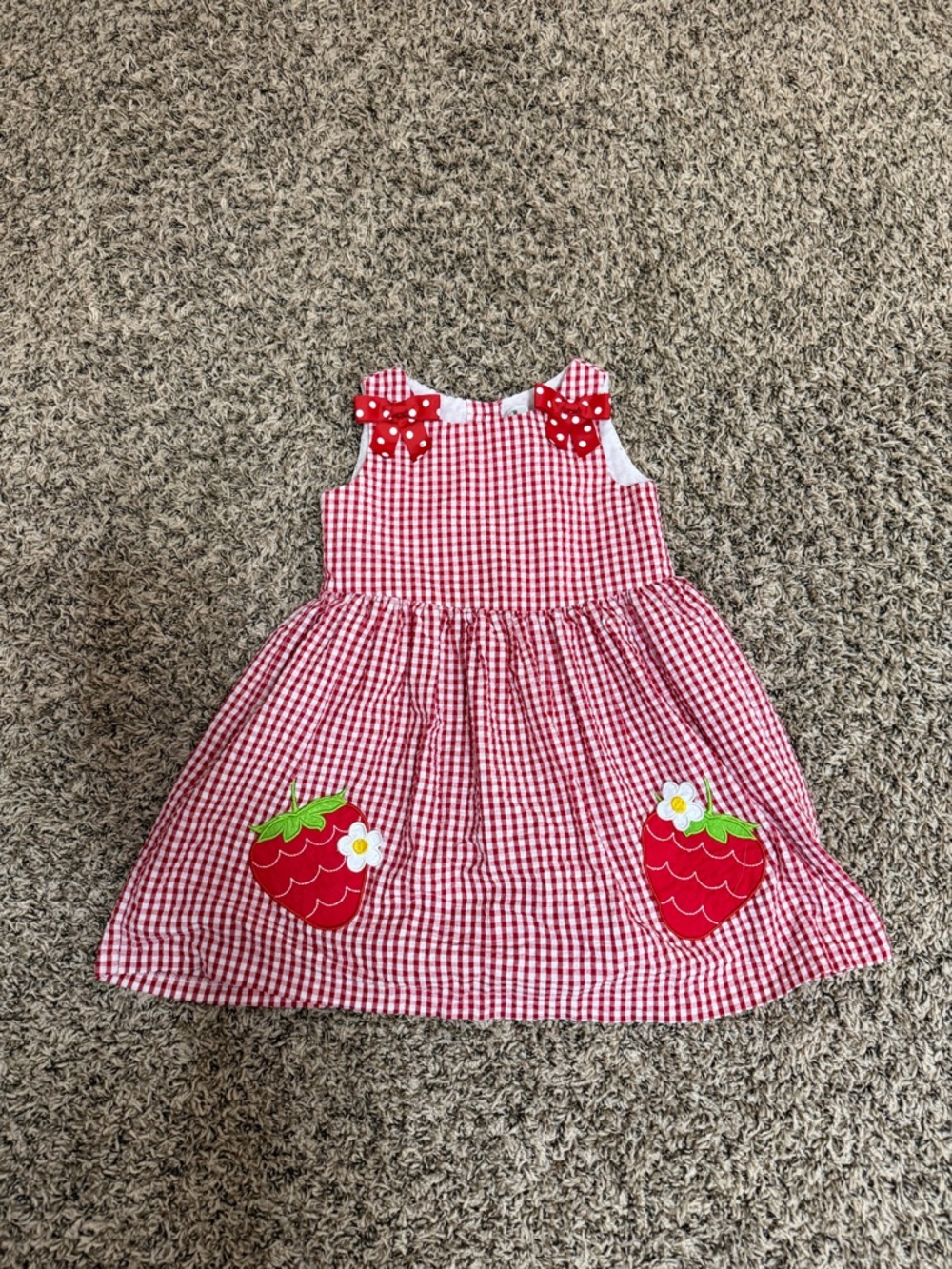 Rare Editions Red Gingham Dress with Polka Dot Bow
